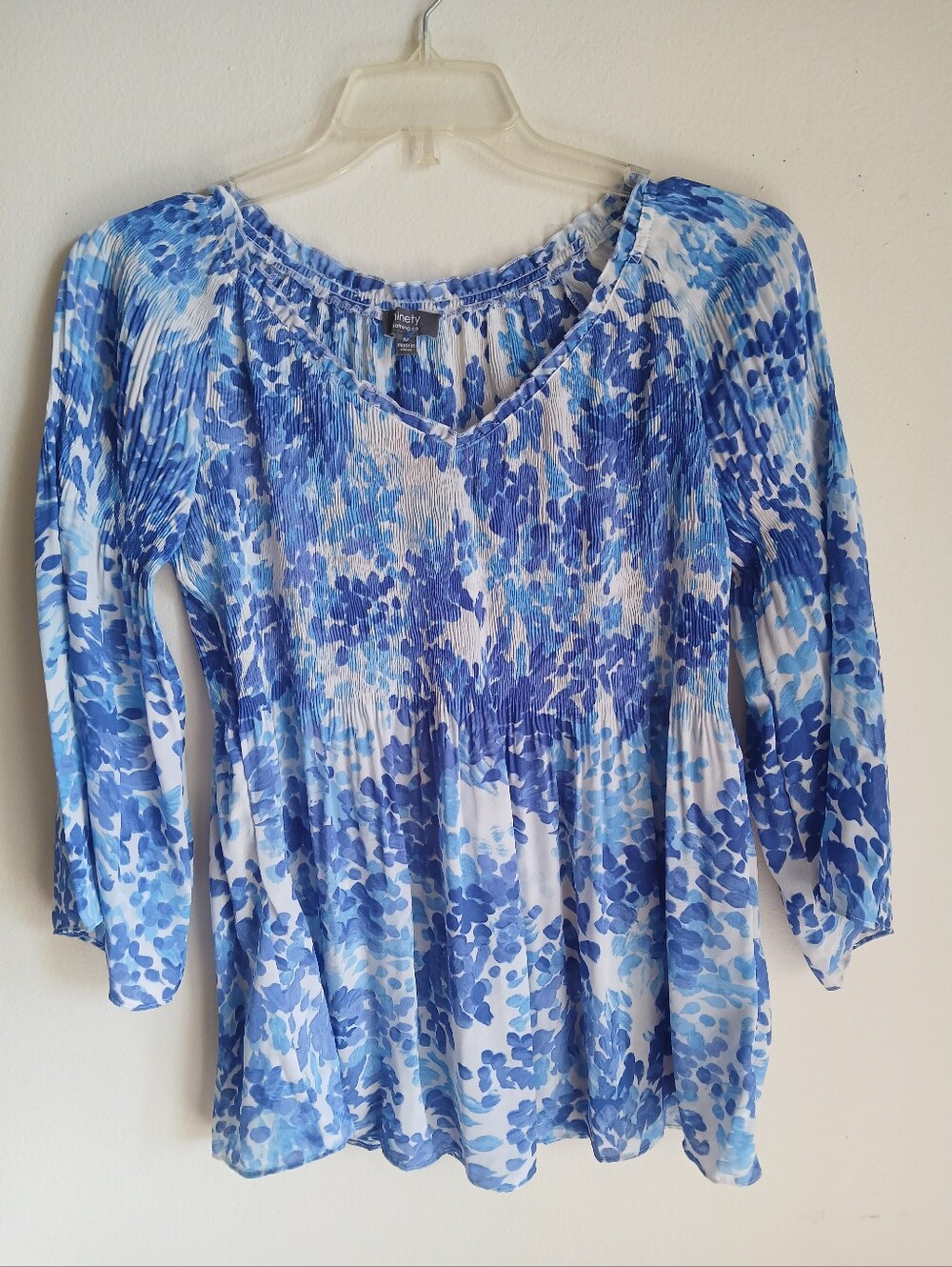 Ninety Blouse Size Medium Blue Accordion Pleat Top